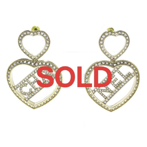 CHANEL - Gold Clear Hardware Rhinestones Earrings 803-072525 - Picture 1 of 6
